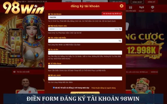 Điền thông tin cần thiết vào form để được duyệt tạo tài khoản 89Win