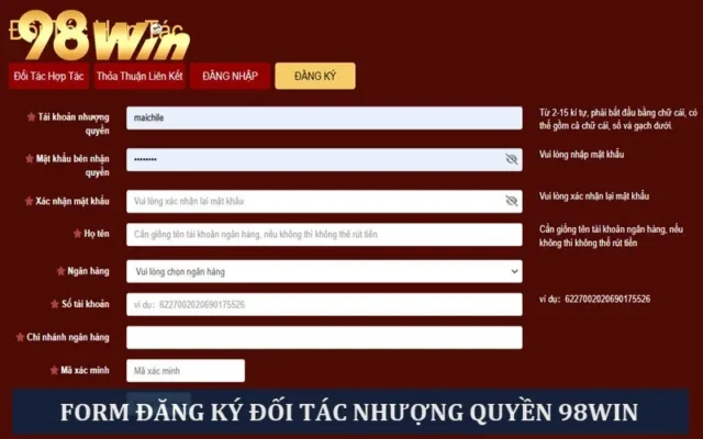 Form đăng ký đối tác nhượng quyền tại nhà cái 89win