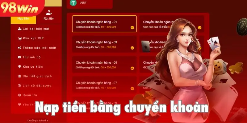 Nạp tiền bằng chuyển khoản ngân hàng